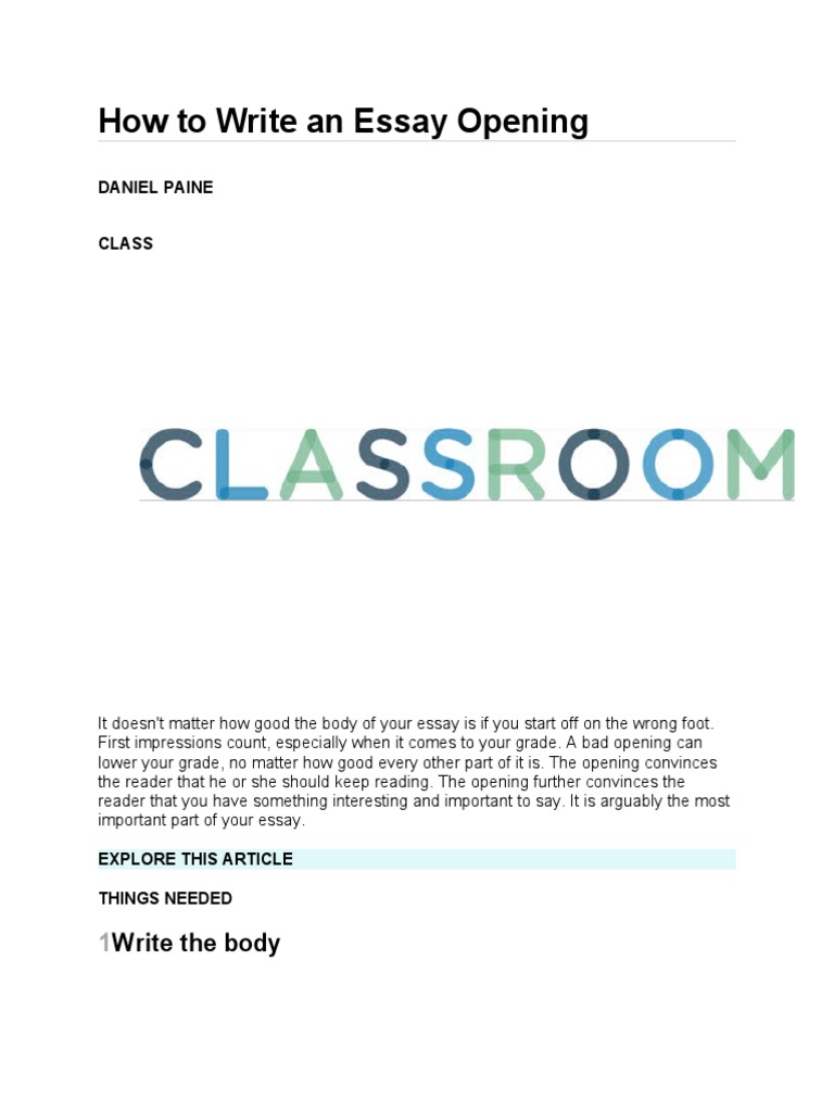 How To Write An Essay Opening | PDF