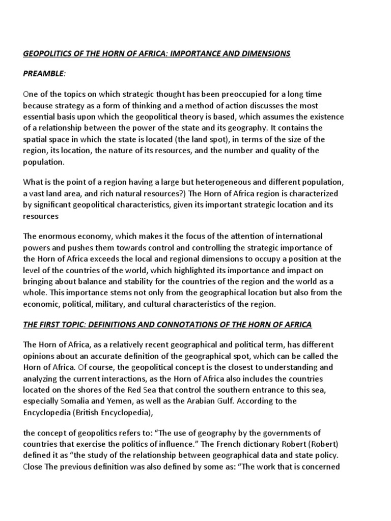 Geopolitics of the Horn of Africa | PDF | Horn Of Africa | Geopolitics