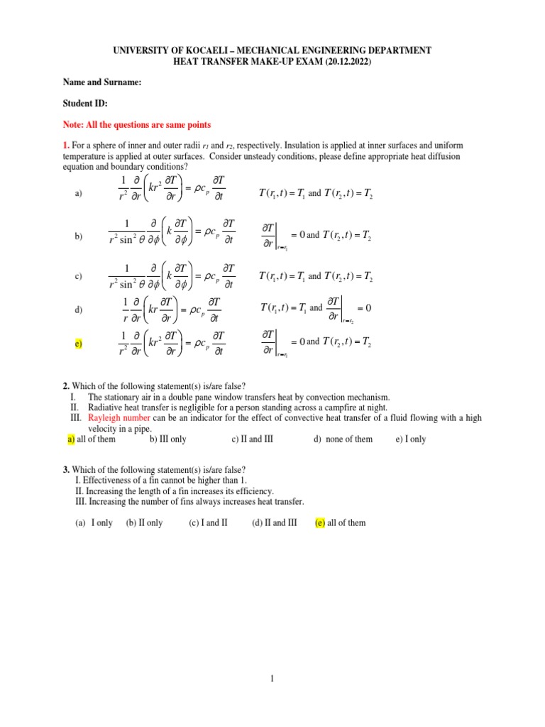 Heat Transfer Make-Up Exam 2022 | PDF | Heat Transfer | Mechanical ...