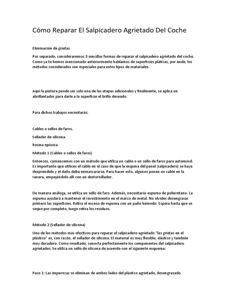 Cómo Reparar El Salpicadero Agrietado Del Coche PDF Epoxy Silicona