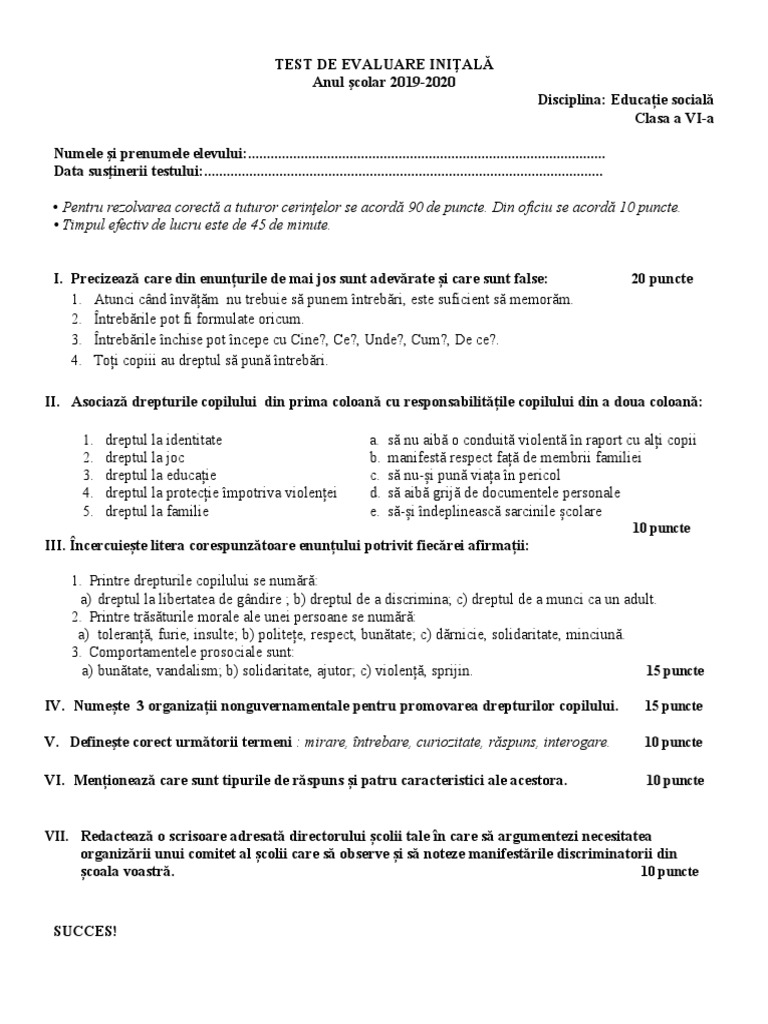 0 Test Initial Clasa A Via | PDF