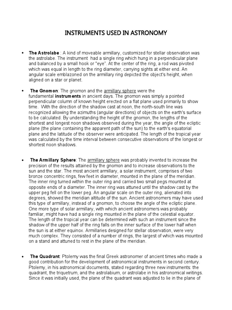 Key Instruments in Astronomy | PDF | Telescope | Physical Sciences