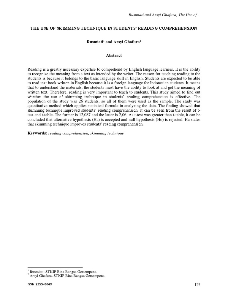 Skimming Technique for Reading Comprehension | PDF | Speed Reading ...