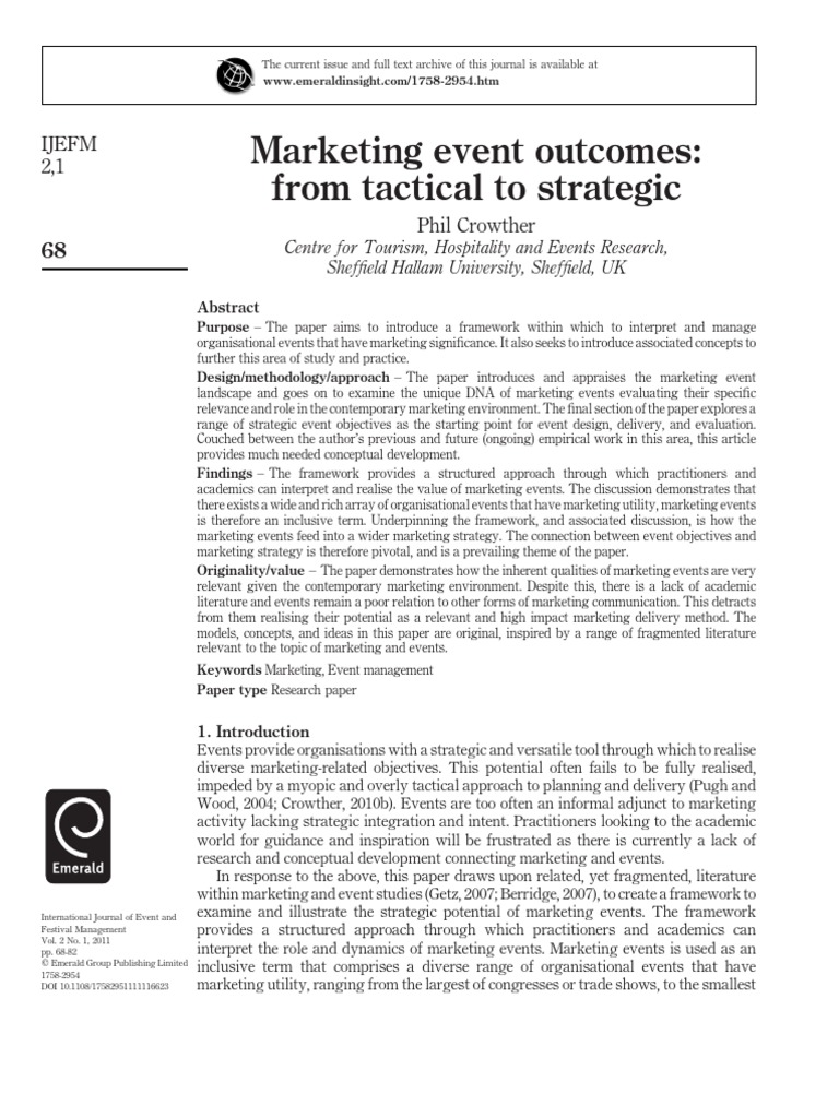 Strategic Framework for Marketing Events | PDF | Marketing | Brand