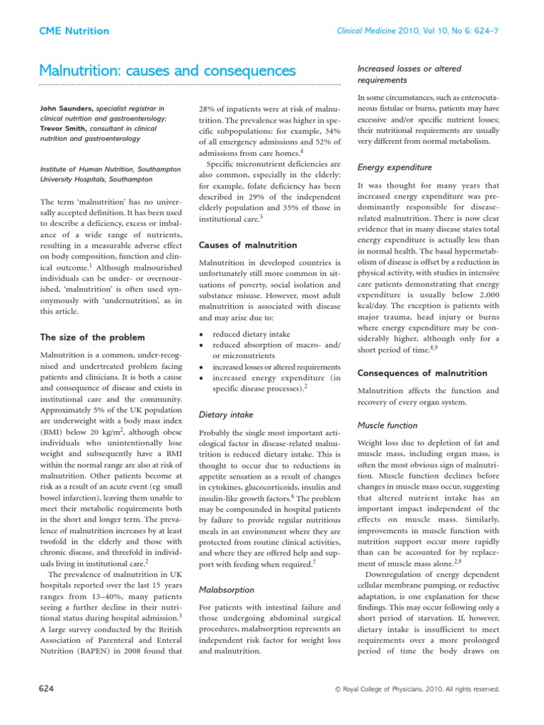 Malnutrition-Cause and Consequences | PDF | Malnutrition | Weight Loss