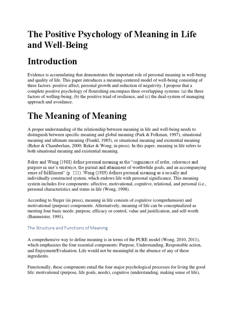 Purpose in Life PDF Quality Of Life Psychological Resilience