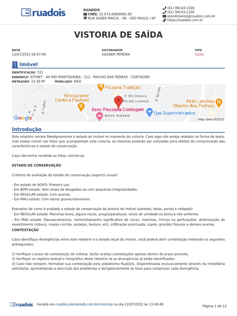 Vistoria de Saída Imóvel PDF Materiais de construção