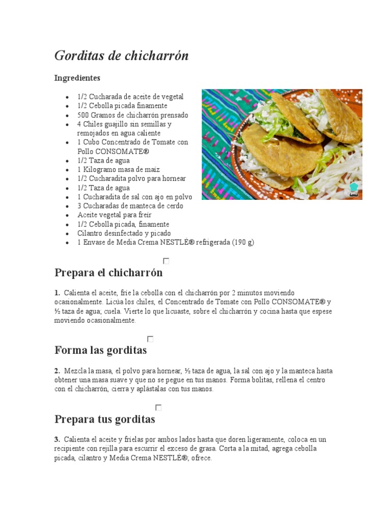 Receta de Gorditas de Maíz con Chicharrón | PDF | Maíz | Cocinando
