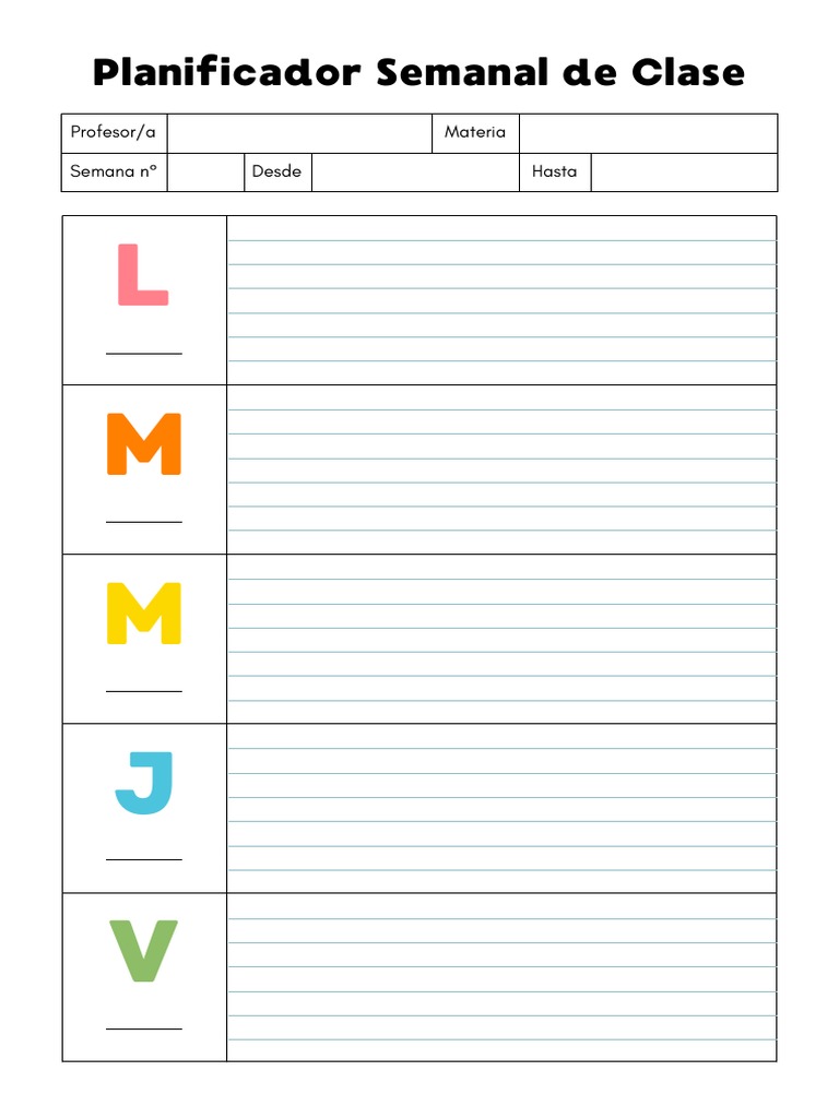 Planificador Semanal de Clase PDF | PDF