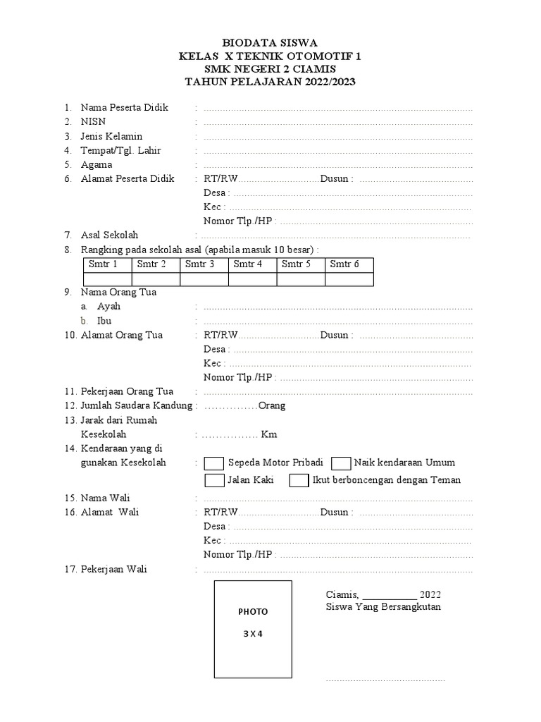 Biodata Siswa Pdf