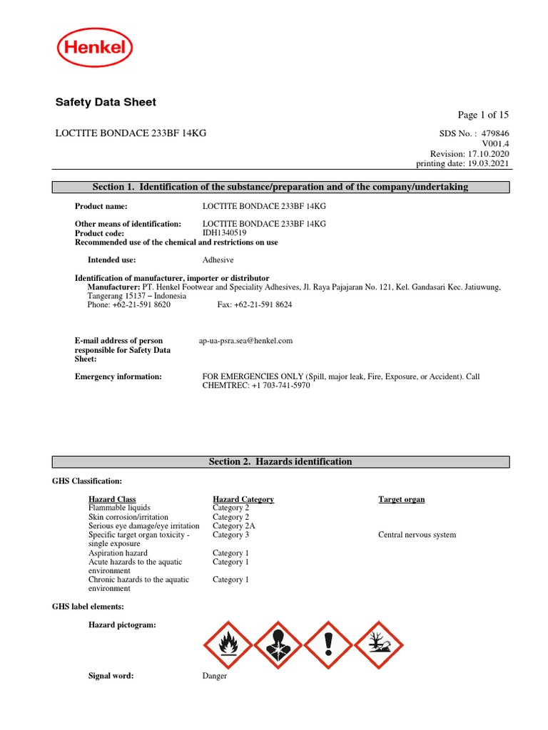 MSDS 233BF | PDF | Safety | Chemistry