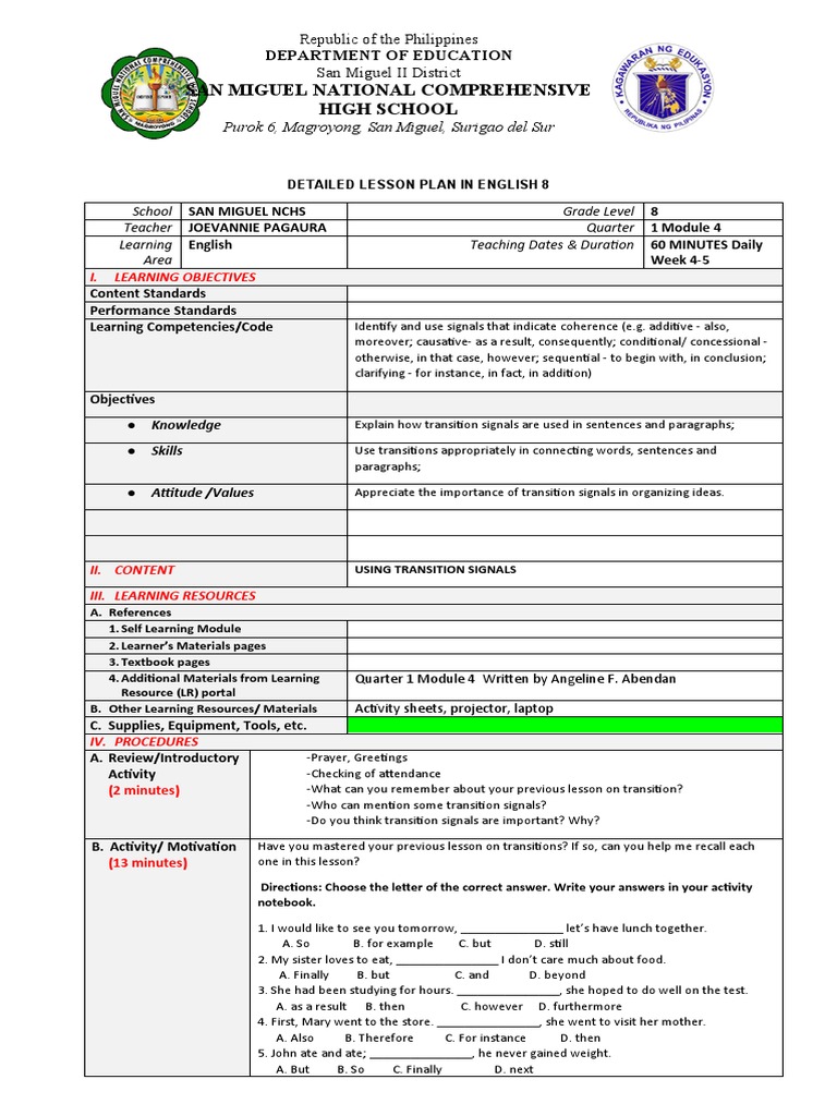 DLP Eng8 Q1 M4 | PDF | Learning | Pregnancy