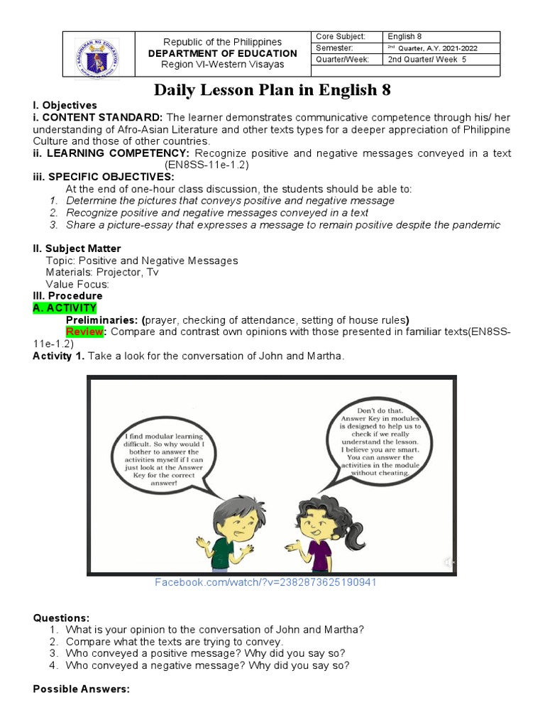 Lesson Plan: Positive and Negative Messages | PDF | Lesson Plan | Learning
