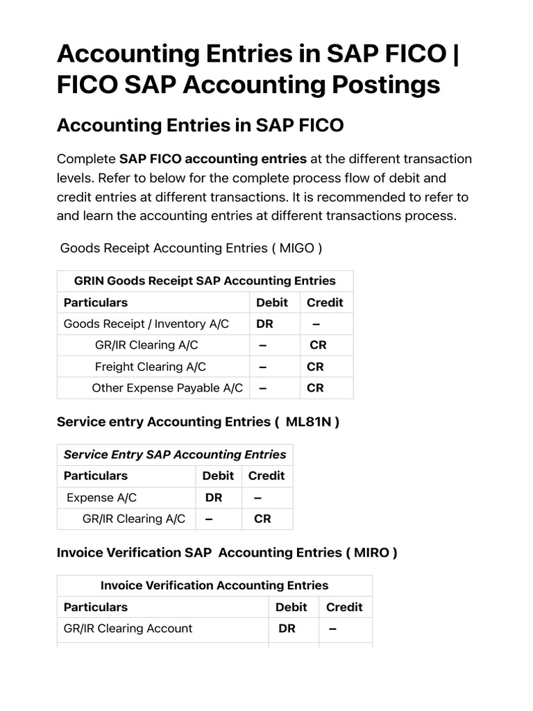 SAP FICO Accounts Payable Entries Guide | PDF | Debits And Credits ...
