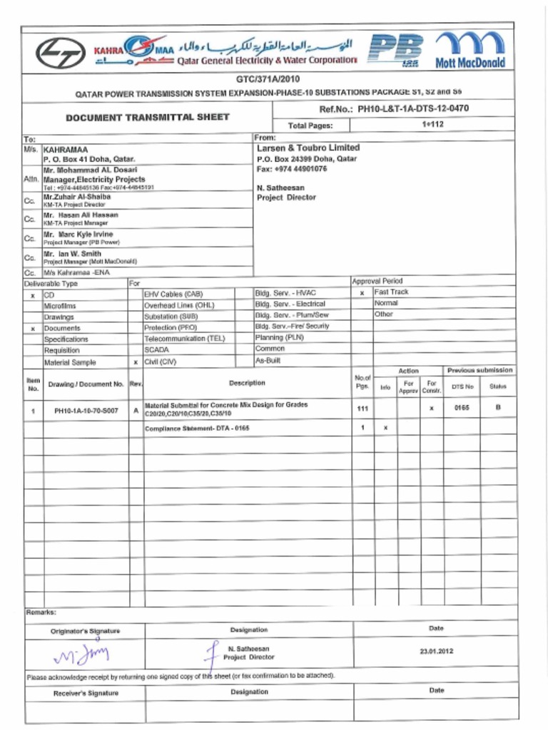 PH10L&T1ADTS120470 Material Submittal For Concrete Mix Design For