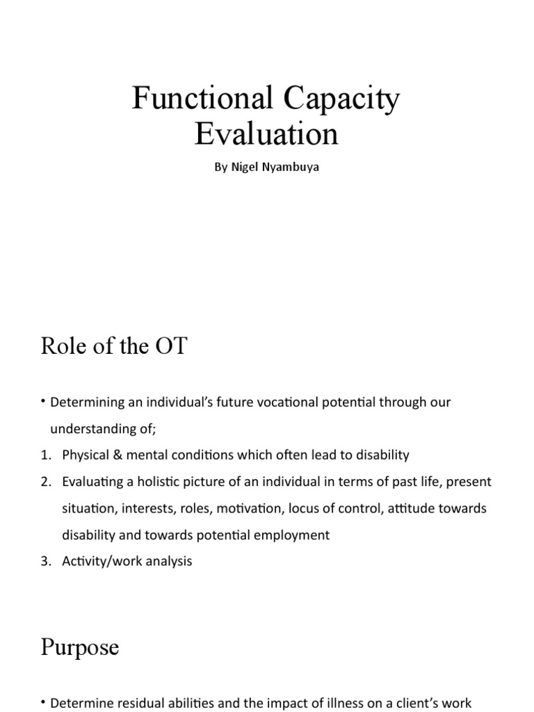 Functional Capacity Evaluation Guide | PDF | Disability | Physical Therapy