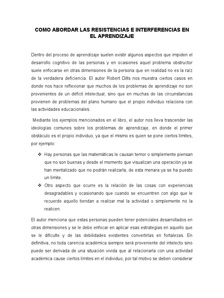 Superando Resistencias en el Aprendizaje | PDF