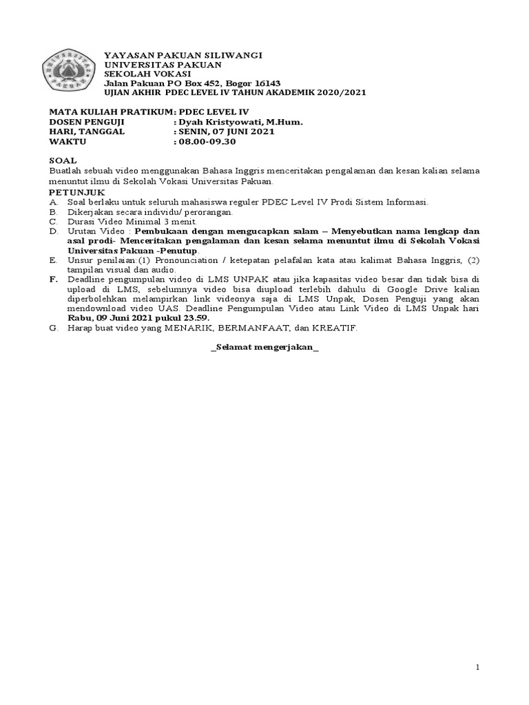 UAS PDEC IV: Video Pengalaman Mahasiswa | PDF