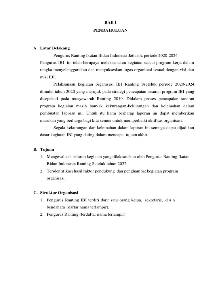 Laporan Kegiatan IBI Ranting Seteluk 2022 | PDF