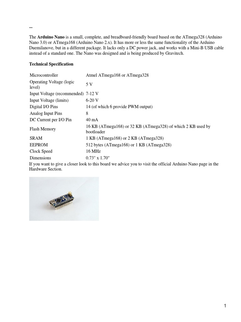 Datasheet Arduino Nano | PDF