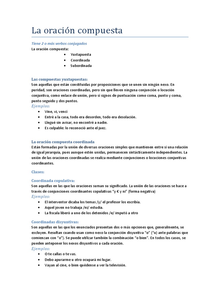 La Oración Compuesta | PDF | Oración (Lingüística) | Semántica