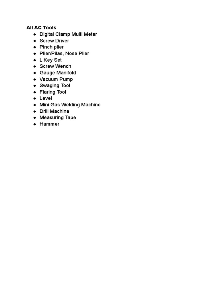 Air Conditioner Tools List PDF