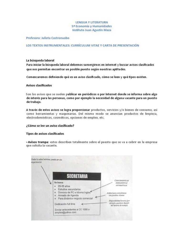 Textos Instrumentales: CV y Carta de Presentación | PDF | La búsqueda ...