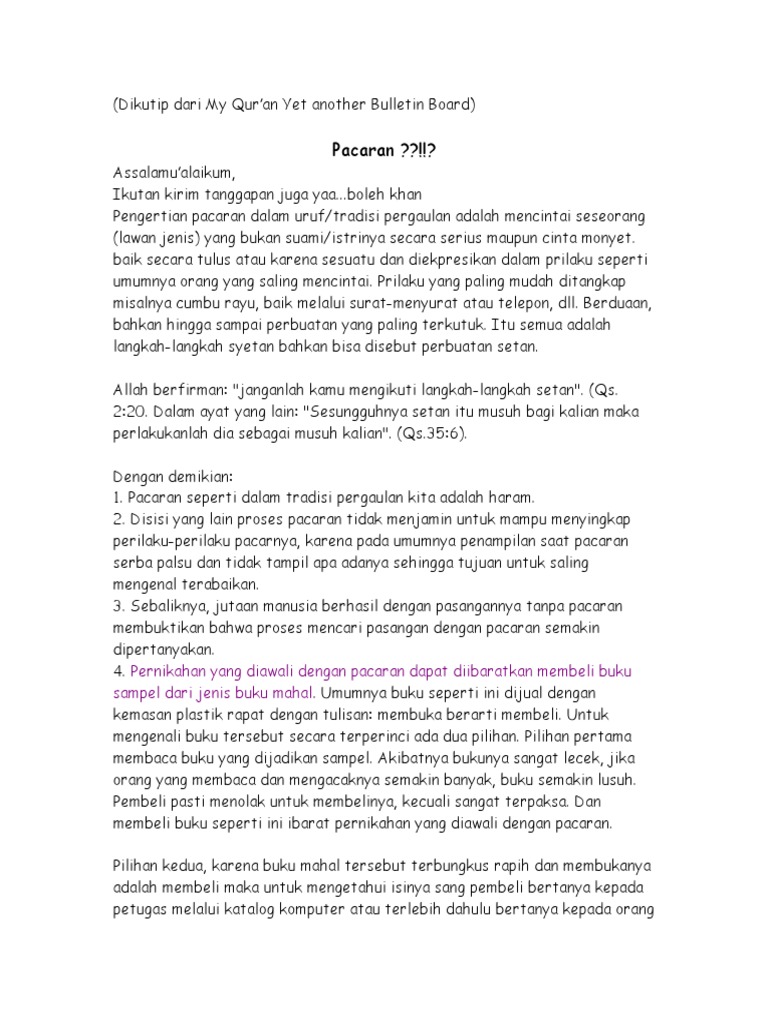 Pacaran dalam Pandangan Islam: Haram dan Bahaya | PDF