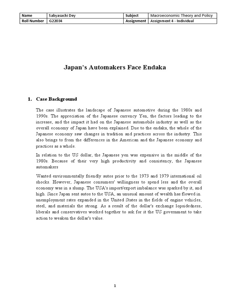 The Impact of Endaka on the Japanese Automobile Industry A
