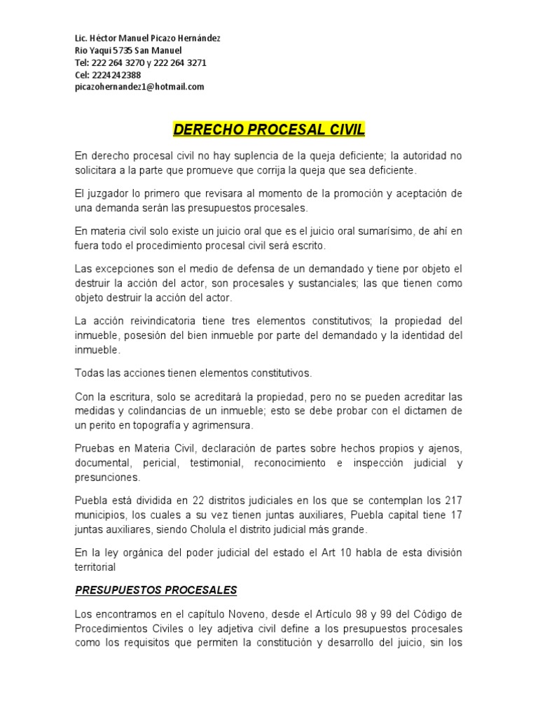 Derecho Procesal Civil | PDF | Sentencia (ley) | Demanda judicial