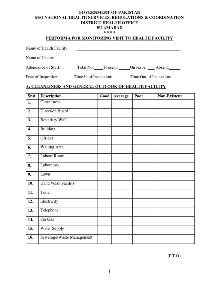 Health Facility Monitoring Checklist | PDF | Hygiene | Medicine