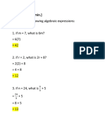 Evaluating Algebraic Expressions Task