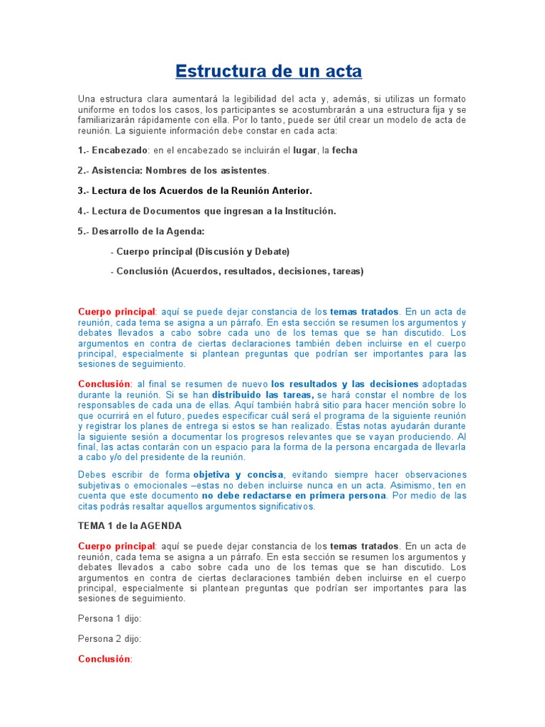 Estructura de Un Acta | PDF
