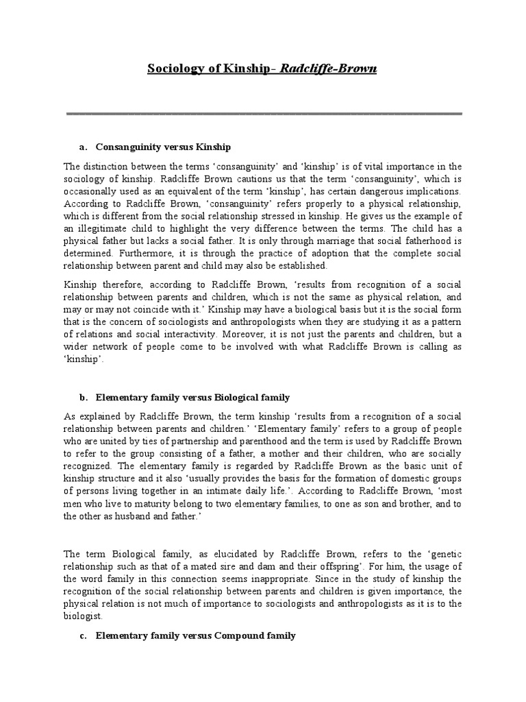 Sociology of Kinship Radcliffe Brown PDF Kinship Family