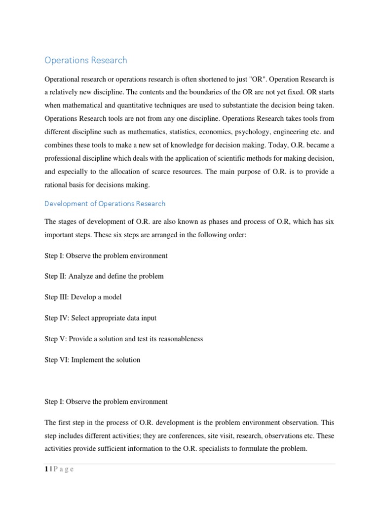 Operations Research PDF Conceptual Model Operations Research