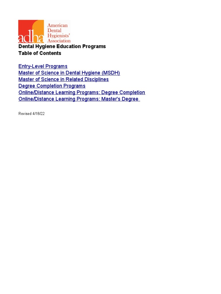 ADHA Dental Hygiene Education Programs Public Site 2022 PDF