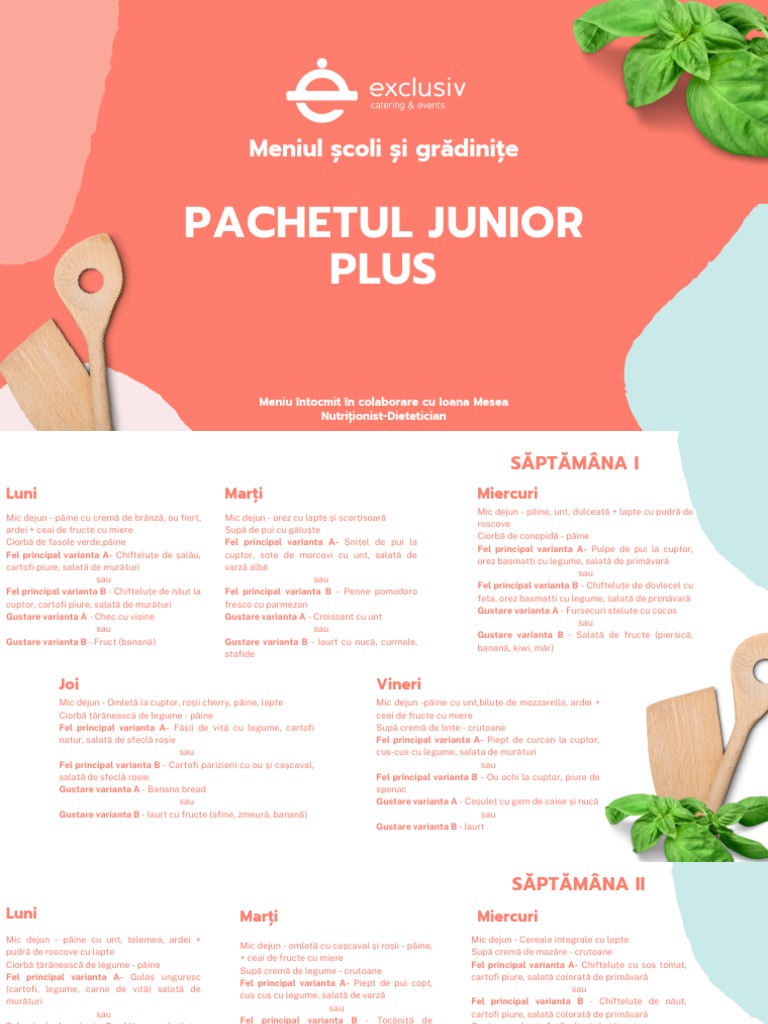 Meniu Gradinite Pachetul JUNIOR PLUS | PDF