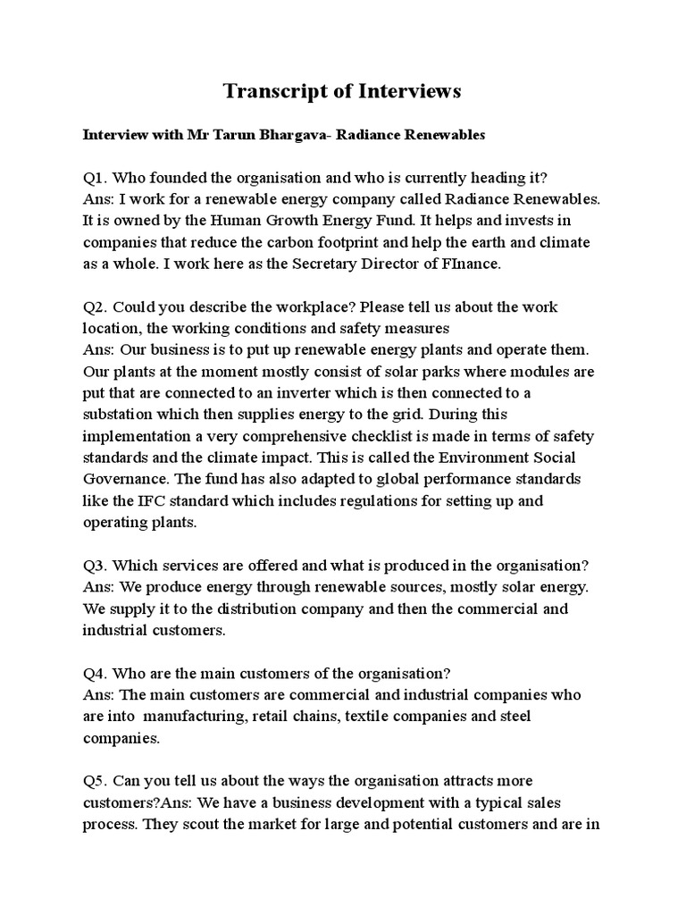 Transcript of Interviews Tanisi | PDF | Sustainable Energy | Renewable ...