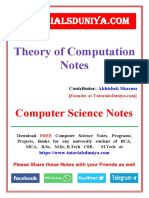 Theory of Computation Notes 3 - TutorialsDuniya