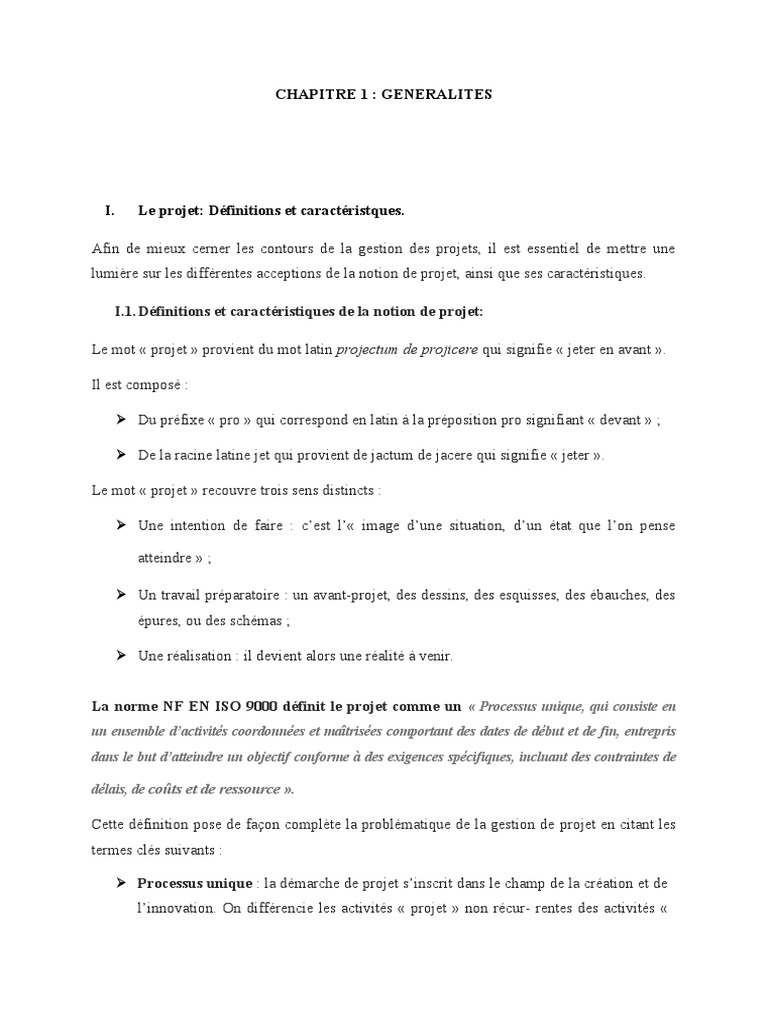 Définitions et caractéristiques du projet | PDF | Gestion de projet ...