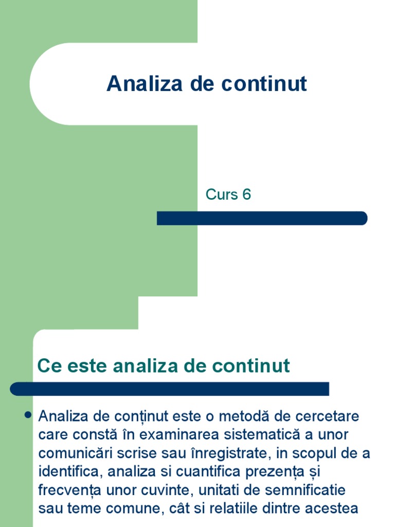 Curs 6. Analiza de Continut | PDF