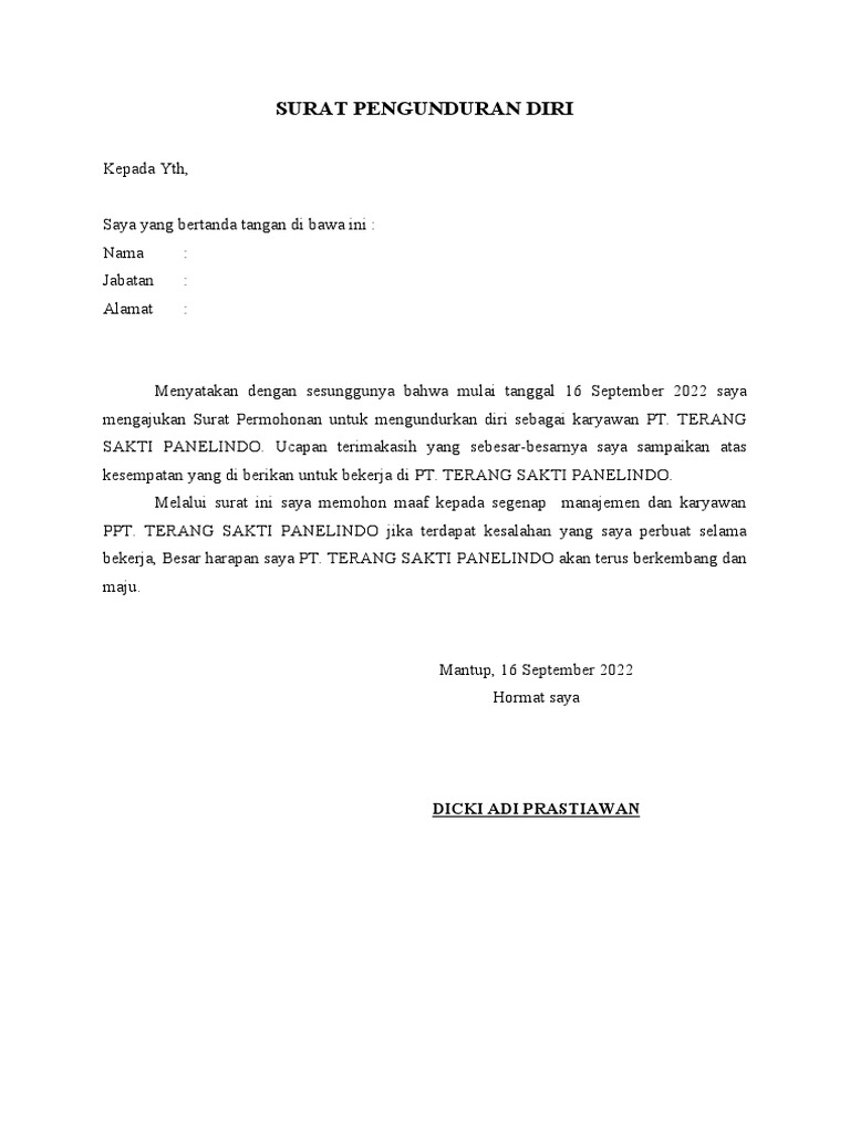 Surat Pengunduran Diri | PDF