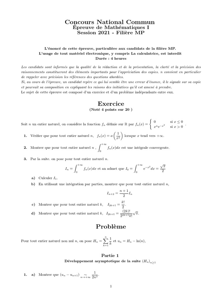 Épreuve de Mathématiques MP 2021 | PDF | Limite (mathématiques ...