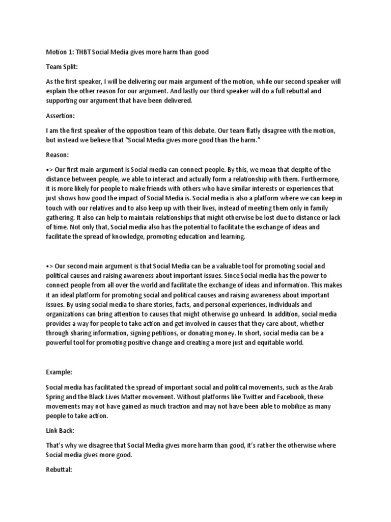 Motion 1 THBT Social Media Gives More Harm Than Good | PDF | Social ...