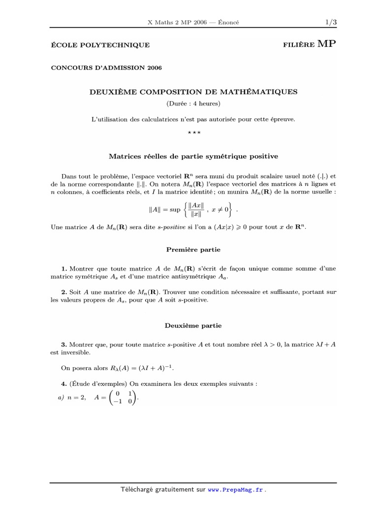 Énoncé Maths 2 MP 2006 PDF | PDF | Méthodes et références pédagogiques