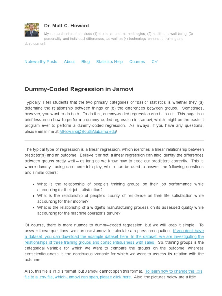 Mattchoward Com Dummy Coded Regression In Jamovi Pdf Regression