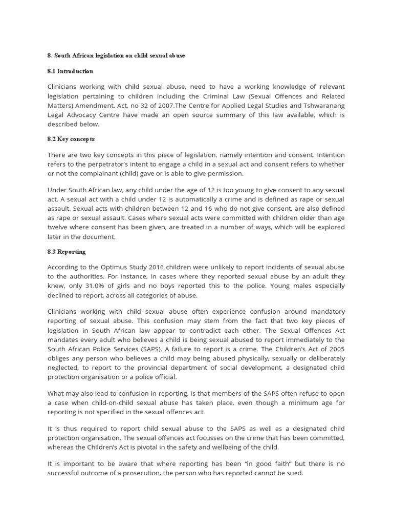 South African Legislation On Child Sexual Abuse | PDF | Rape | Sexual ...
