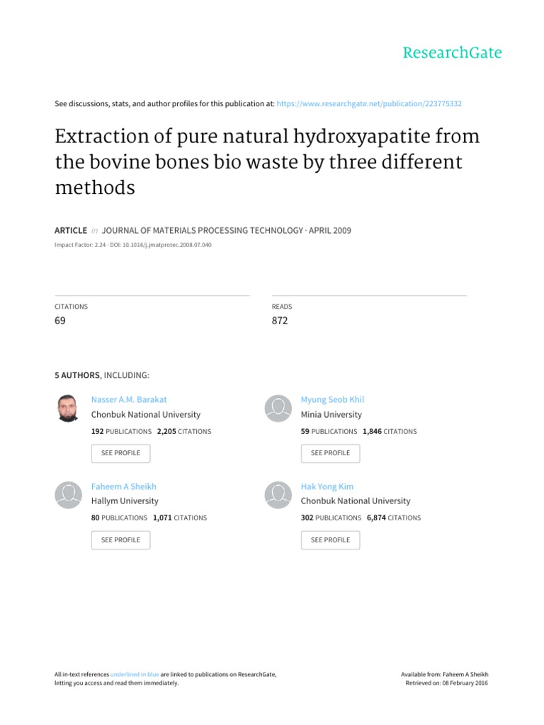 Extraction of Pure Natural Hydroxyapatite From The Bovine Bones Bio ...