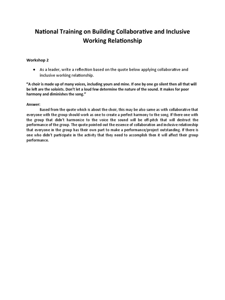 National training on building collaborative and inclusive working