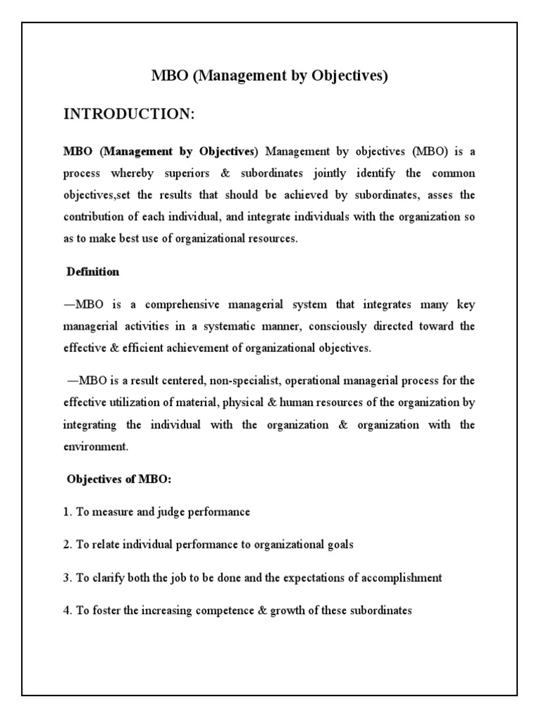 MBO (Management by Objectives) Management by Objectives (MBO) Is A ...